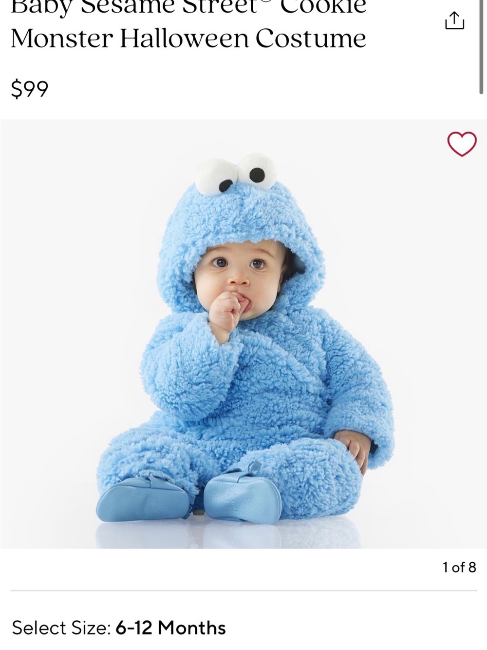 New! Pottery Barn Baby Cookie Monster Costume 0-6months